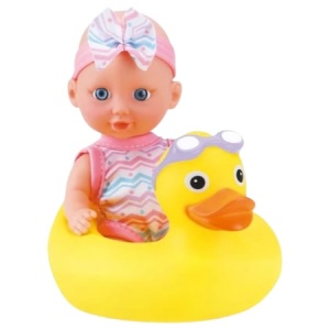 Păpușă Bebelus cu colac de baie, plastic, funcție interactivă, 18,5 cm
