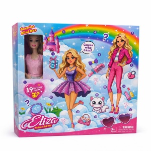 Papusa cu 19 surprize si accesorii fashion, set cadou interactiv, model Eliza