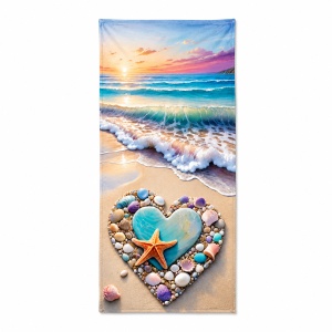 Prosop de Plajă 70x140 cm – Microfibră Premium cu Scoici, Stea de Mare și Peisaj Exotic