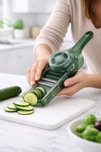 Razatoare multifunctionala legume cu lame interschimbabile si feliere reglabila, Verde - Img 3