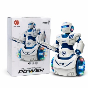 Robot interactiv cu lumini si sunete, miscare pe roti, alb cu albastru/rosu - Img 2