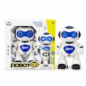 Robot interactiv radiocomandat, cu lumini si sunete, dansator, alb cu albastru