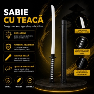 Sabie cu teacă și lumini LED, 67 cm – sabie de jucărie din plastic pentru copii - Img 2