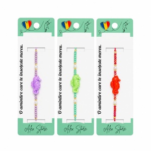 Set 12 Brățări cu Căluț de Mare Reglabile, Multicolore, cu Mărgele, Modele Diverse