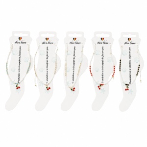 Set 12 bratari de picior Roxe, 20cm, cu margele colorate si pandantiv cirese