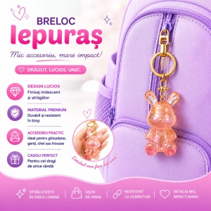 Set 12 Brelocuri Iepuraș 5.5 cm – Mix Culori Iridescente, Accesorii Drăguțe pentru Chei și Ghiozdane - Img 3