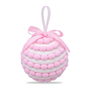Set 12 globuri de Craciun textile, roz cu alb, cu snur pentru agatat, 34x24x7cm