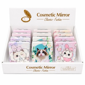 Set 12 oglinzi cosmetice compacte 8.5x6 cm, modele cu pisicute adorabile