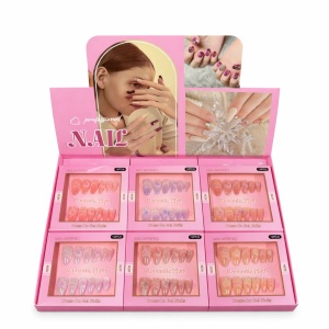 Set 12 perechi unghii false autoadezive tip Press On, cu design floral, culori pastelate