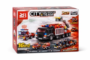 Set 16 jocuri constructie vehicule pompieri interconectabile, modele multiple, copii