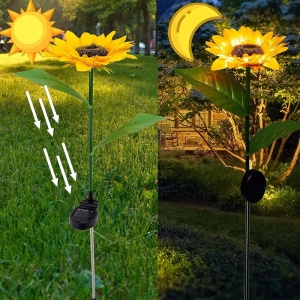 Set 2 Flori Solare Decorativ Grădină, Floarea-Soarelui, Plastic, 40 cm, Galben - Img 3