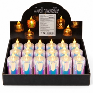 Set 24 bucăți lumânări LED decorative, efect irizant, cu baterii, 9,5 x 5,5 cm - Img 4