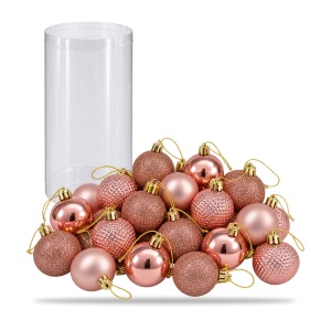 Set 24 globuri de Crăciun rose-gold, din plastic, diverse modele, 20,5 cm - Img 2