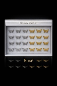 Set 24 Inele Reglabile Fluture ROXE, Inoxidabil, Auriu si Argintiu - Img 2