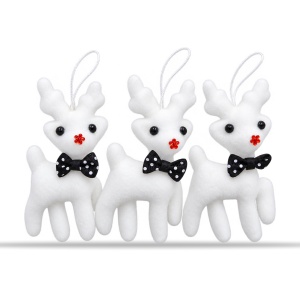 Set 3 figurine reni decorativi, material alb, cu fir pentru agatare, 18x11x4cm