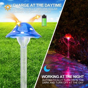 Set 3 Lampi Solare Gradina Tip Ciuperca cu LED, Decor Exterior, Panou Solar - Img 3
