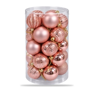 Set 34 globuri de Craciun rose-gold, modele variate, plastic, cu agatatoare - Img 2