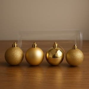 Set 6 globuri de Craciun aurii, modele asortate, tub transparent,47x8cm - Img 3