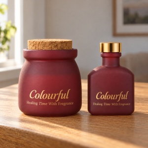 Set aromaterapie cu lumânare parfumată și difuzor cu bețișoare, bordo, 11 x 6 cm - Img 3