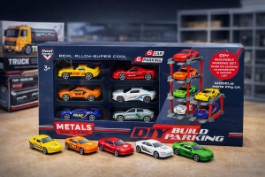 Set constructie parcare cu 6 masinute din metal die-cast, modele diverse - Img 2