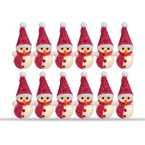 Set de 12 decoratiuni Oameni de zăpadă, roz si argintiu, cu lumini multicolore ,din plastic, 13x7 cm - Img 2
