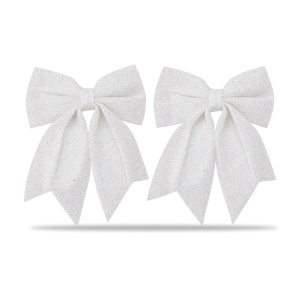 Set de 2 buc Cu Fundițe decorative de Crăciun albe cu sclipici, prindere plastic, 30x20 cm - Img 6