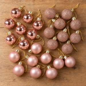 Set de 24 globuri de brad, rose-gold, din plastic, modele diverse, 20 × 7,5 cm - Img 3
