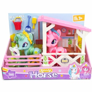Set jucărie ponei pentru copii, plastic, cu funcții interactive și accesorii