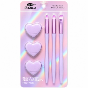 Set Pensule și Bureței Machiaj Mov – 3 Pensule Profesionale și 3 Bureței pentru Makeup Perfect