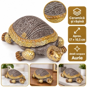 Statuetă broască țestoasă decorativă, din ceramică și rășină, 15x9,5 cm