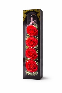Sticla Decorativa cu 4 Trandafiri Rosii si LED, Cadou Romantic cu Lumina, 31x7x9 cm - Img 3