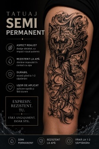 Tatuaj Semipermanent cu Lup Tribal Realist, 45 cm, Rezistent la Apă - Img 2