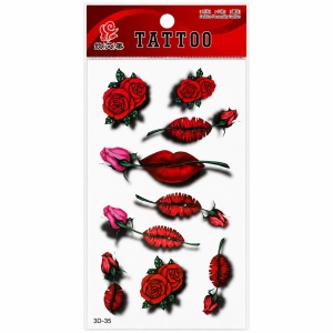 Tatuaj Temporar Semipermanent Trandafiri și Buze Roșii 3D – 18 cm, Rezistent la Apă
