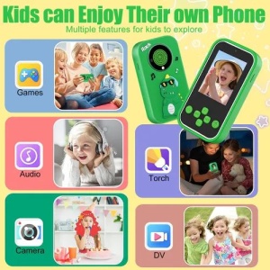 Telefon copii model dinozaur verde cu camera jocuri muzica si ecran color - Img 2