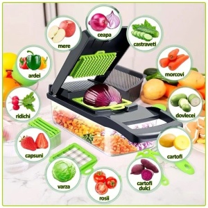 Tocator manual multifunctional legume 14 piese, feliere si cuburi, recipient colectare - Img 4