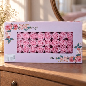 Trandafiri decorativi din săpun, set 50 de bucăți, roz pal închis, 5 cm - Img 3