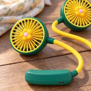 Ventilator de gât portabil cu 2 trepte de viteză, alimentare USB, galben-verde - Img 5