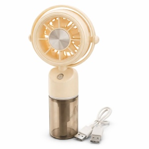 Ventilator portabil cu pulverizare apa, mini spray fan USB, 3 viteze, bej