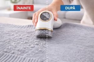 Aparat electric pentru indepartarea scamelor si pufului de pe haine, reincarcabil USB, alb - Img 2