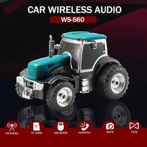 Boxa portabila Bluetooth tractor vintage, radio FM, USB, TF, AUX, lumini LED, TWS, verde smarald - Img 3