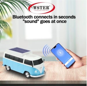 Boxă portabilă Bluetooth WSTER în formă de microbuz retro, cu încărcare solară, albastru - Img 2