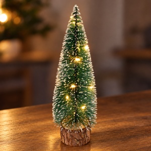 Brad decorativ de Crăciun cu LED, brăduț de masă pe bază din lemn, 15 cm - Img 6