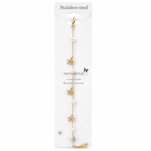 Brățară aurie Roxé cu flori delicate și perle, inoxidabil 17.5+5.5 cm