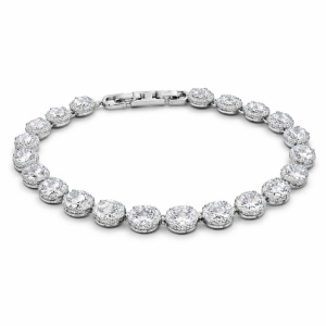 Bratara ROXE argintie cu cristale stralucitoare, design elegant circular, 19 cm
