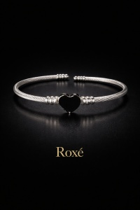Bratara ROXE argintie reglabila cu inimioara design elegant minimalist - Img 2