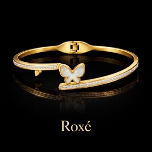 Bratara ROXE aurie cu fluture si cristale stralucitoare design elegant inchidere fixa - Img 2