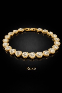 Bratara ROXE aurie eleganta cu inimioare din cristale stralucitoare, design romantic premium, 20 cm - Img 2
