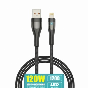 Cablu de încărcare rapidă Hongyu USB – Lightning 120W, 120 cm, LED indicator, pentru iPhone, negru - Img 2