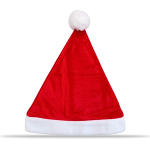 Căciulă de Moș Crăciun cu pompon, textil pufos roșu cu alb, 41 cm - Img 3