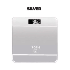 Cântar electronic de baie iScale, display touchscreen, material sticlă și plastic, argintiu metalic